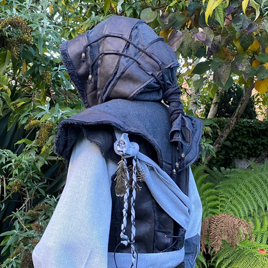 Larp Hood/Layered Leather Black & Grey Faux Cosplay Costume Viking Druid Necromancer Orc Alchemist Dwarf