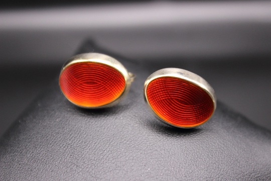 Vintage Earrings | Mcm Norwegian By Einar Modahl Screwback Sterling Silver Red Guilloche Enamel Free Delivery