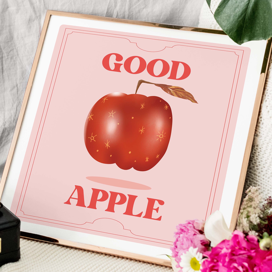 Good Apple, Retro Graphic Art Print, Fruit Poster, Typography Print | Kitchen Home Decor Apple Poster