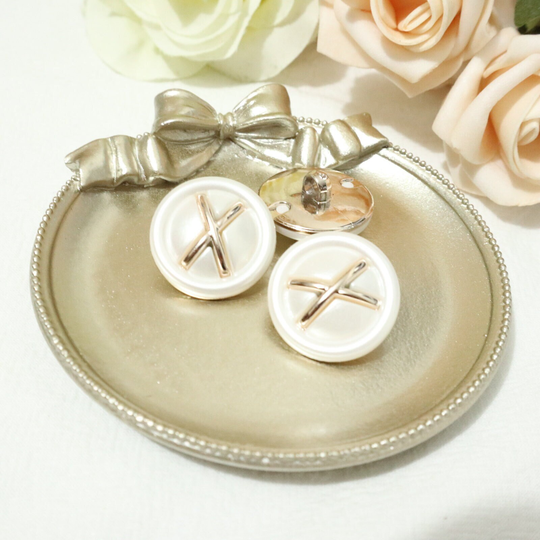 10 Pcs Shank Buttons Vintage Style 25mm(40L White Gold Plastic Buttons, Cross Button #1P8