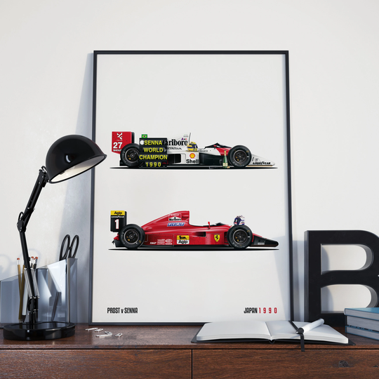 Mclaren Mp4/5 Formula 1 Poster | Ayrton Senna Alain Prost F1 1990 Grand Prix Print Hand Drawn