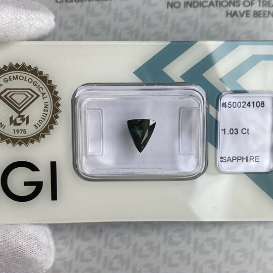 Deep Green Blue 1.03Ct Untreated Sapphire Fancy Triangle Trillion Cut Certified