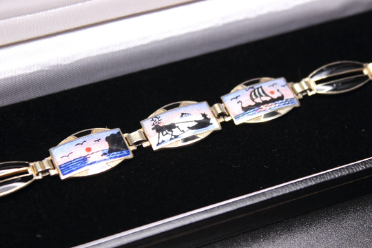 Aksel Holmsen Bracelet - A Norwegian Hand-Painted Guilloche Enamel & Vermeil Sterling Silver Feat. Nordic Scenes Free Delivery