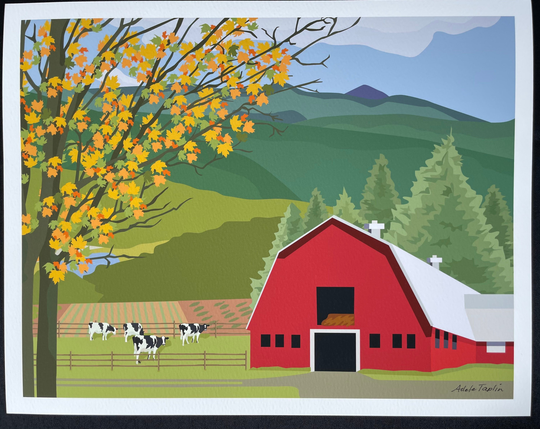 Autumn Barn With Cows - 11x14