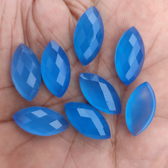 Faceted Marquise Shape Blue Chalcedony 5x10 Mm To 15x30 All Calibrated Size Available, Crystal Stones For Jewelry Supplies, Flat Back Gem