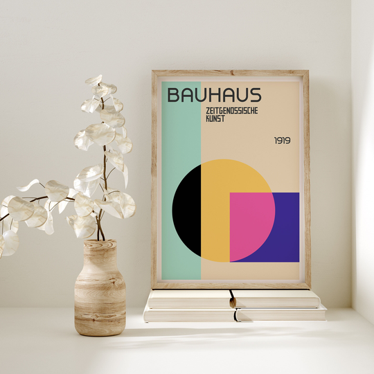 Bauhaus 1919 Wall Art Print, Modern Home Decor, Colorful Pink Blue Poster, Retro Poster, Gallery Addition, Exhibition Vintage Poster