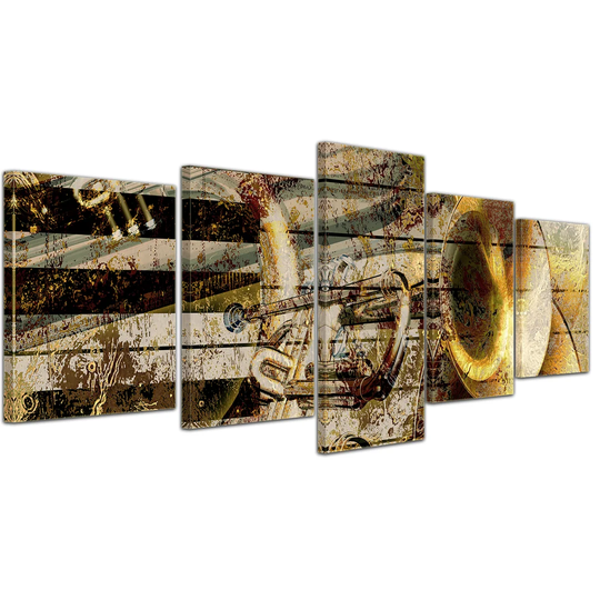 Abstract Trumpet and Piano 5-Piece Graphic Art on Canvas Set