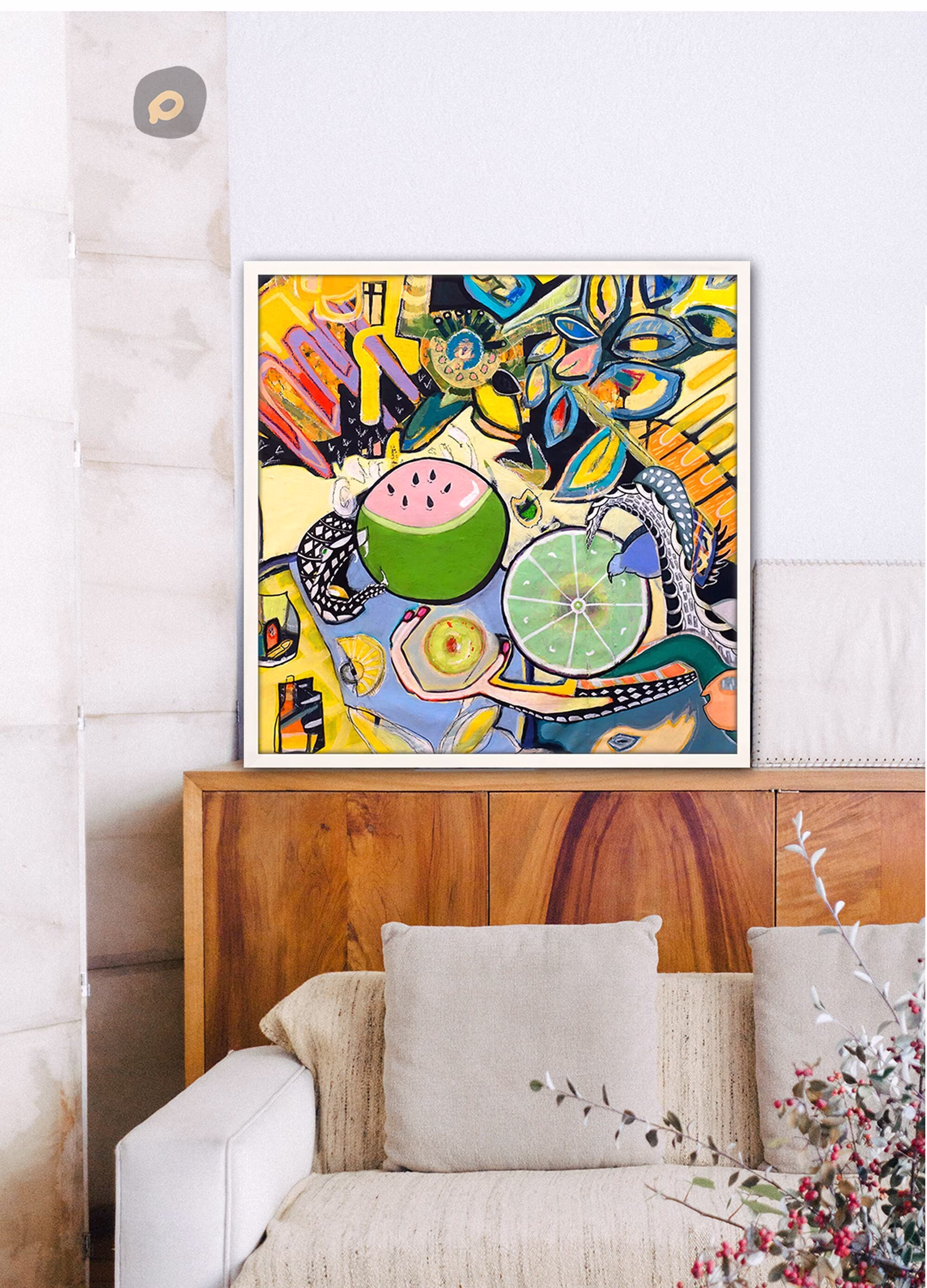 Vibrant Bright Abstract Art , Framed Colorful Modern Wall Art, Canvas Acrylic Painting, Painting On Canvas, Office Room Large