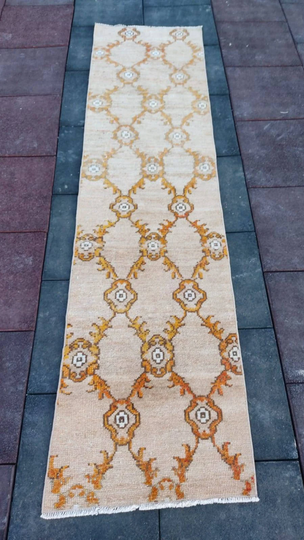2x7 Ft Runner Rug, Vintage Runner Handmade Hallway Turkish Beige The Orange Rug