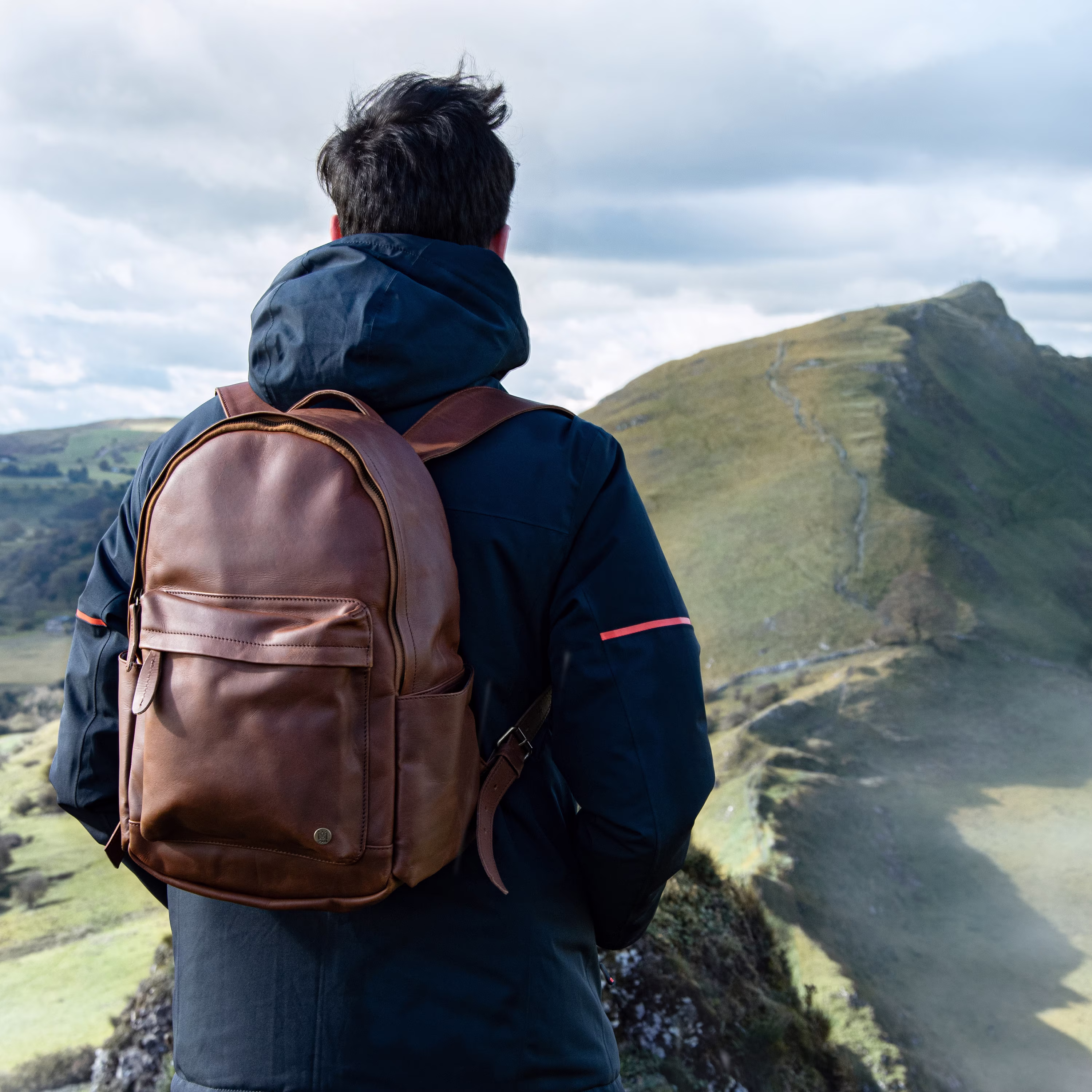 Personalized Brown Leather Backpack With Side Pockets & 13