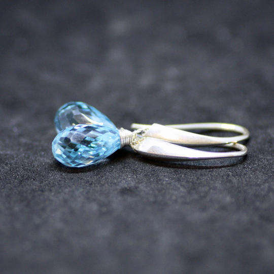 Natural Briolette Sky Blue Topaz Earrings Sterling Silver 925 , Healing Gem December Birthstone