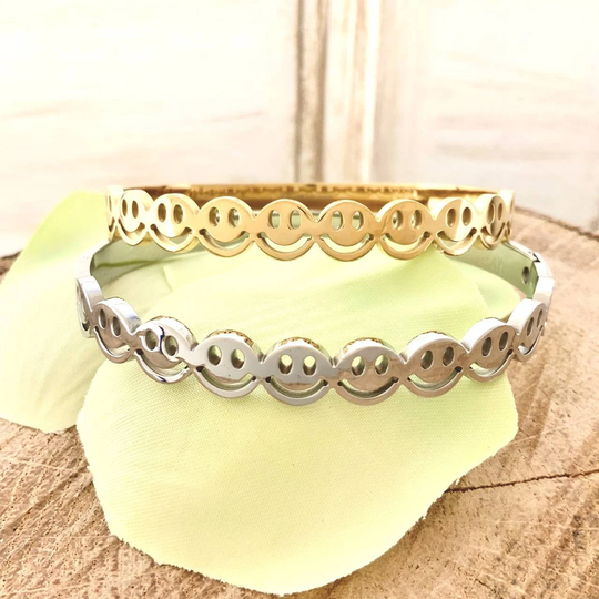 Happy Face Good Vibe Bracelet No Coloration Gold Plated Smile Stackable Trendy Double Fashion Basic Classic Everyday Jewelry