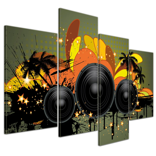 Musical Grunge Background II 4 Piece Graphic Art on Canvas