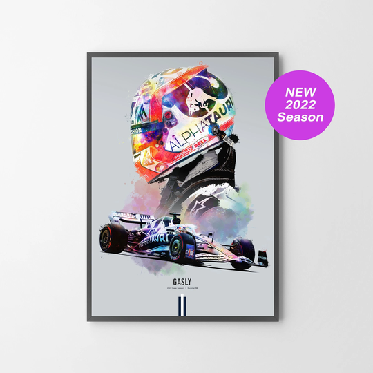 Gasly 2022 Gp Race Car & Helmet Poster Print | Illustration | Unframed