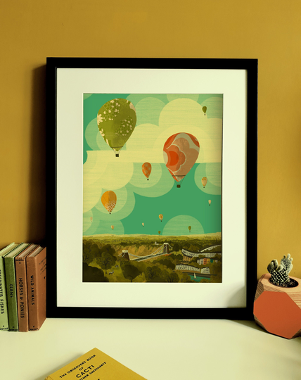 Bristol Balloon Fiesta Clifton Suspension Bridge Illustration Print A3