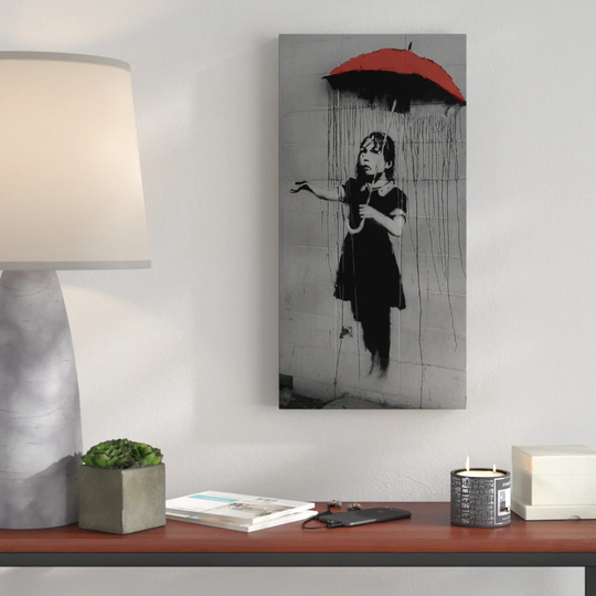 Red Umbrella Girl II by Banksy - Wrapped Canvas Graphic Art Print