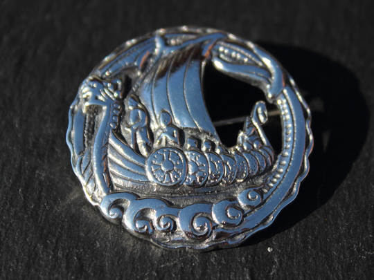 Shipton & Co - Heavy Hallmarked Iona-Style English Sterling Silver Brooch Featuring A Longboat | 1948 Free Delivery