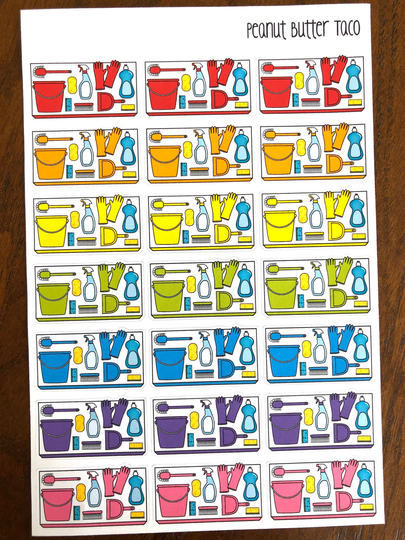 Cleaning Flat Lay Stickers - Planner Spring Spray Bottle Clean Bathroom House