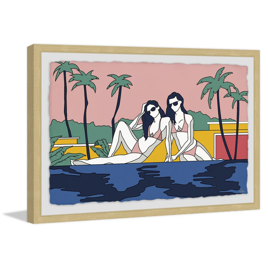 Girls Sunbathing by the Pool by Julia Posokhova - Picture Frame Graphic Art Print on Paper