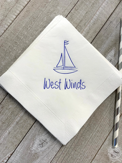 Personalized Napkins Beverage & Luncheon Size Available Wedding Shower Engagement Custom Monogram Nautical Beach Sailboat Sailing