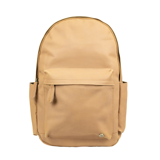 Personalized Sand Leather Backpack With Side Pockets & 13