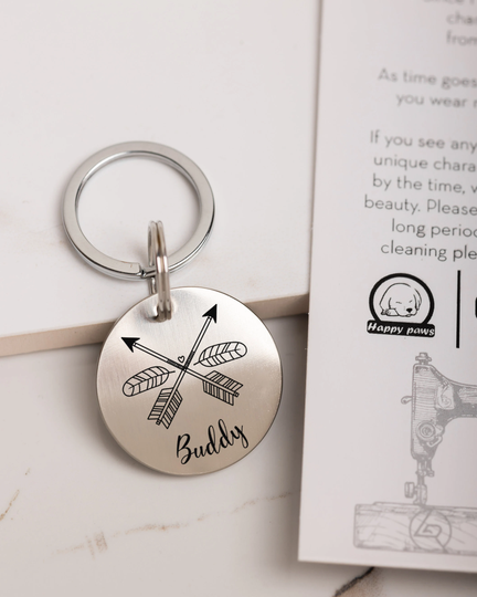 Boho Style Personalized Pet ID Tag - Bohemian Dog & Cat Name in Various Nature-Themed Designs | Fashionable Accessory Gift Ideas