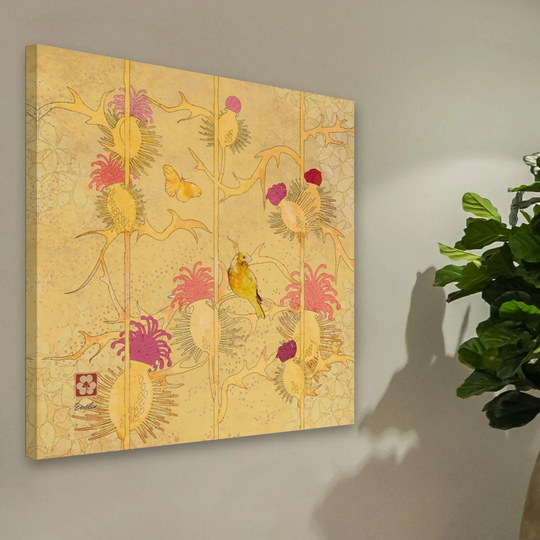 Gold Finch Thistles by Evelia - Wrapped Canvas Graphic Art Print