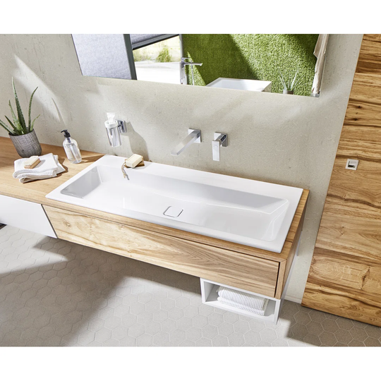 Pergamon Cream Steel Enamel Rectangular Inset Basin Bathroom Sink