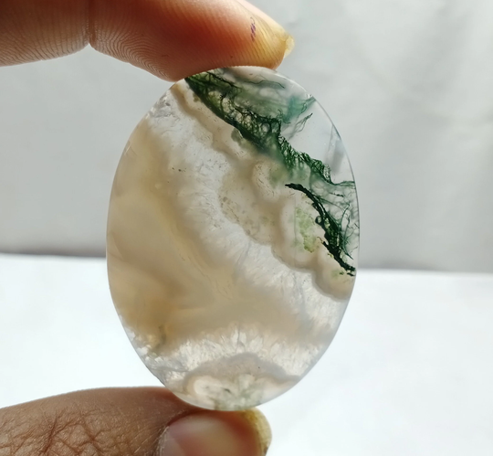 Very Rare Natural Green Moss Agate Loose Gemstone, High Quality Cabochon For Jewelry 71 Cts. 48x34 Mm #a9087