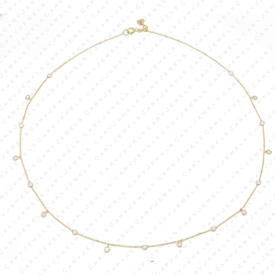 14K Yellow Gold 16 Inches 2mm Natural Diamond 17 Station Necklace 0.60Ct Diamond