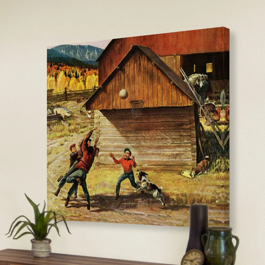 Ranch Basketball by John Clymer - Wrapped Canvas Graphic Art Print