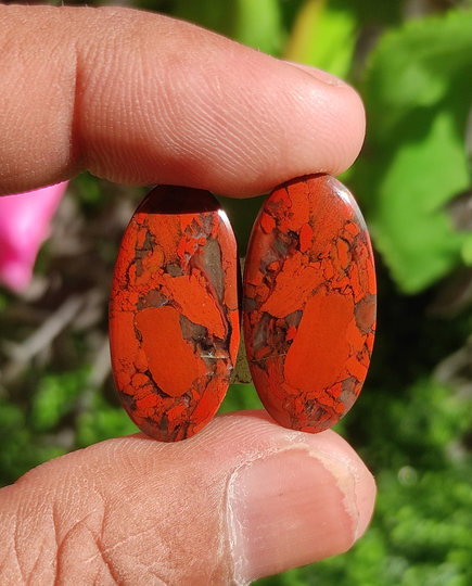Red Jasper Cabochon Pair, 25x12mm Oval Shape Gemstone Pair, 20 Ct Loose Cabochon , For Making Jewelry Cabochon, Gemstone & Cabs