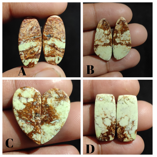 Lemon Chrysoprase Gemstone Pair Natural Cabochon Loose Matched For Earring Jewelry