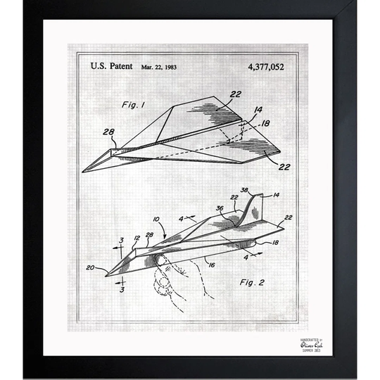 Folded Paper Airplane 1983 - Picture Frame Graphic Art Print on Paper