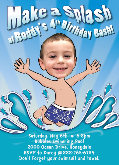 Pool Party Invitation For Boy Or Girl - Personalized With Your Photo Digital File