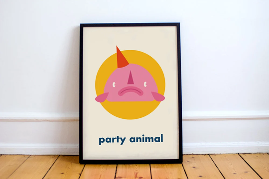 Blobfish Party Animal Print Graphic Art, Design, Illustration, Cute Underwater Poster
