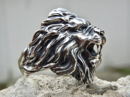 Royal Lion Ring Sterling Silver 925 Head Roaring Animal Wild African Men Gift Present Jewelry Silverzone77