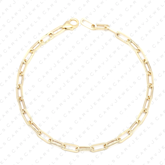 Paperclip Chain 14K Solid Gold Bracelet, Rectangle Long Link 3.2 Mm Width8Mm Length0.80Mm Thickness , Oval Bracelet