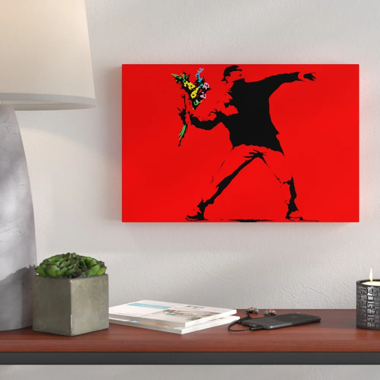 Flower Thrower by Banksy - Wrapped Canvas Graphic Art Print