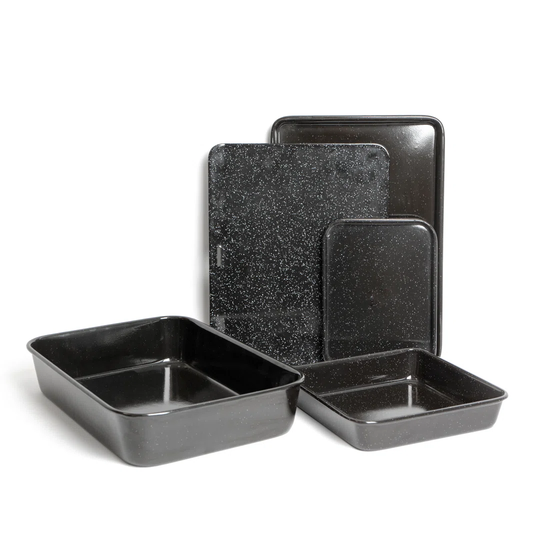 MasterClass 5 Piece Vitreous Enamel Set of Baking Trays and One Roasting Pan