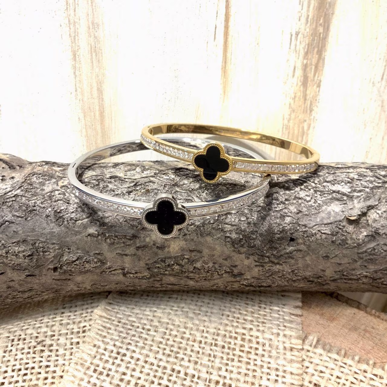 4 Leaf Clover Classic Onyx Square Cubic Zirconia No Coloration Gold Plated Stackable Trendy Fashion Basic Everyday Jewelry