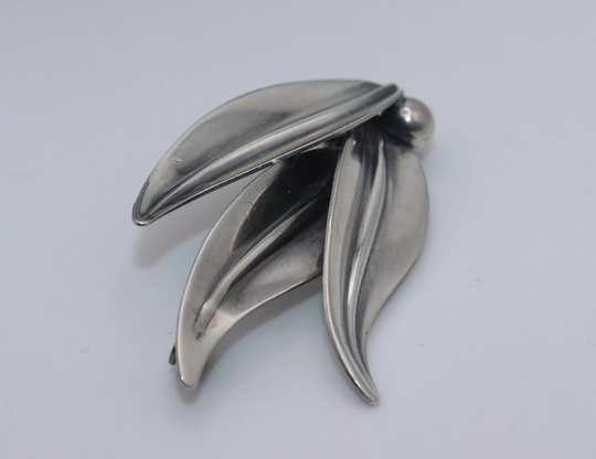 Nils Erik From - Danish 925S Sterling Silver Brooch Featuring Three Sculpted Leaves & Berry | N. E. From, Denmark Free Delivery
