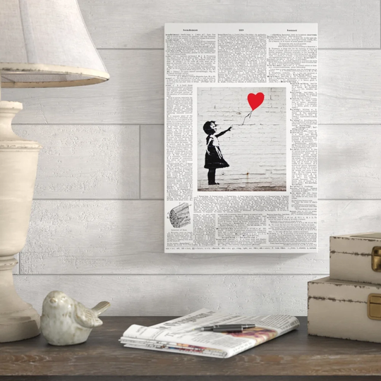 White Up-cycled Balloon Girl by Banksy - Wrapped Canvas Graphic Art Print