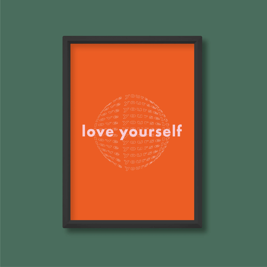 Love Yourself Positive Quote Print | Motivational Typography Bright Colourful Graphic Design Retro Poster A5 A4 A3 A2 A1 A0