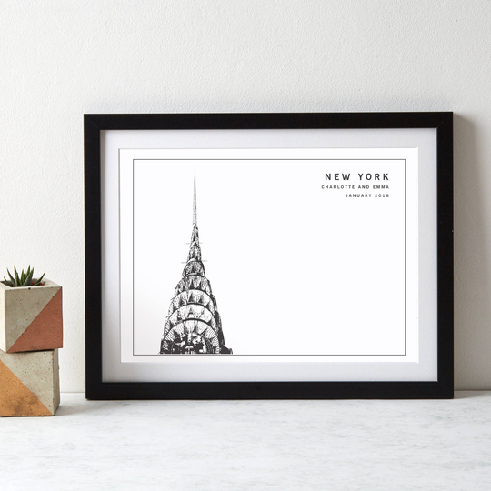 New York Chrysler Building Monochrome Usa Art Print|Personalised Print|New York|Anniversary Gift