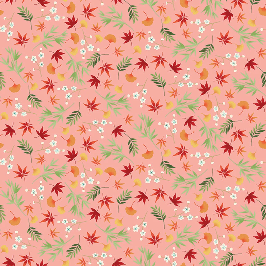 Foliage Pink. Michiko Fabric Range From Makower. Pink Japanese Fabric. Oriental Cotton. Makower Code 2333 P