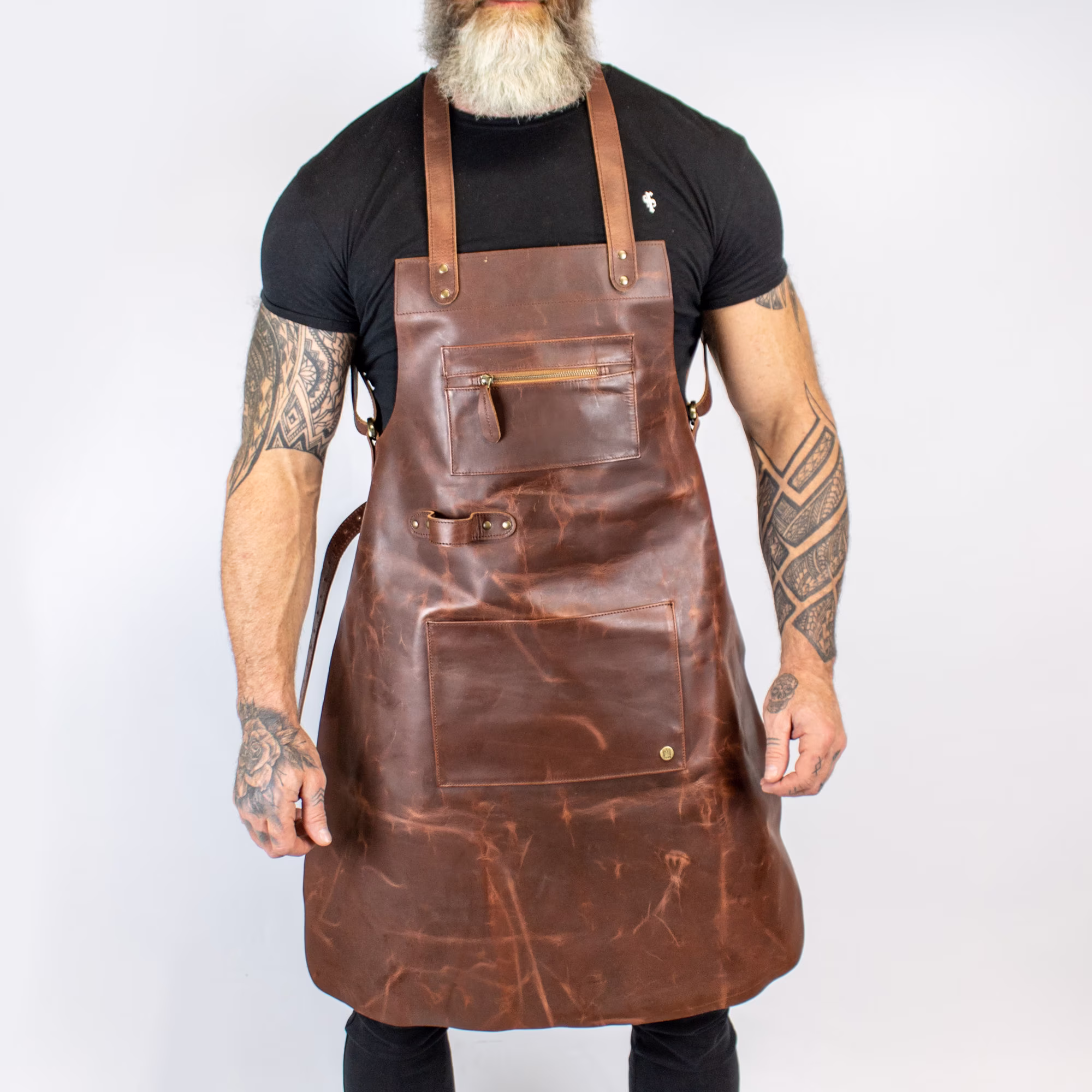Distressed Cross Back Leather Apron - Brown Full Grain Butchers For Hobbyists Woodwork Blacksmith With Pockets By Mahi