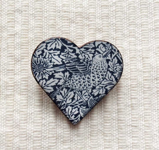 William Morris Brooch, Heart Shaped Ceramic Valentine's Gift, Mother's Day Gift