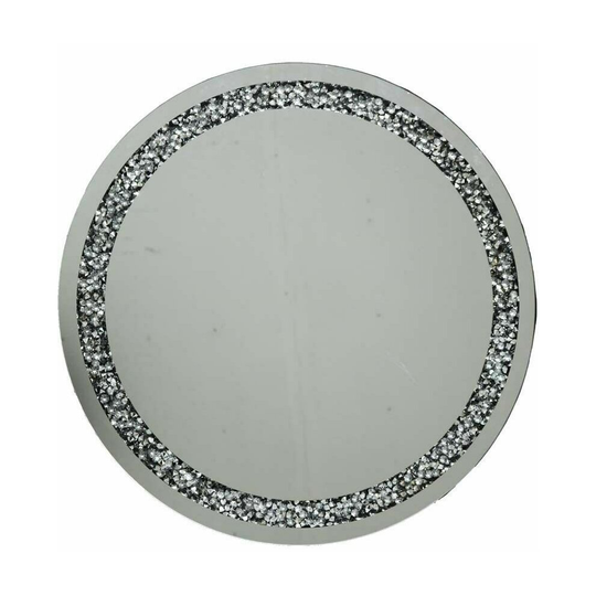 Large Gatsby Silver Round Wall Mirror Diamond Crystals Edging 70cm Diameter