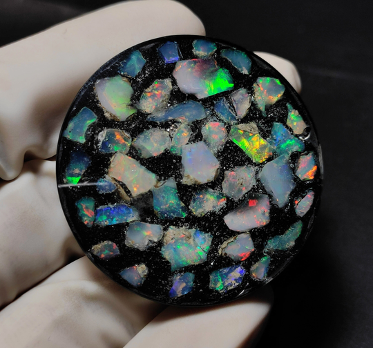 41x41x9 Mm Natural Ethiopian Opal Raw Stone, Welo Rough Gemstone, Opal Crystal Doublet, Opal Round Shape Cabochon, Doublet Cab Stone
